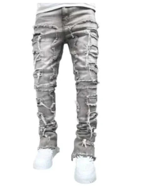 Mandotos FlexiStyle denim jeans showing classic five-pocket design and slim fit style in dark blue denim fabric.