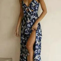 Mandotos floral boho chic midi dress with a flowy silhouette, featuring colorful floral patterns and bohemian style details.