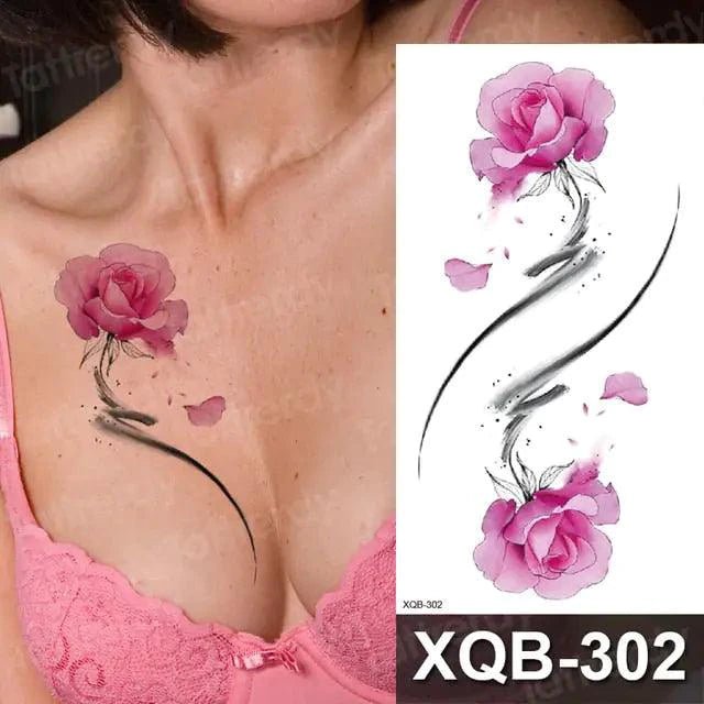 Mandotos Floral Essence Body Art Tattoo featuring intricate floral designs on skin, showcasing detailed, colorful body art.