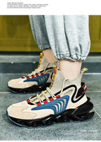Mandotos Fly Woven Mesh High-Top Sneakers with breathable design and thick soles, ideal for running or casual wear.