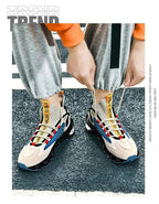 Mandotos Fly Woven Mesh High-Top Sneakers with breathable mesh upper and thick soles, designed for running and casual wear.