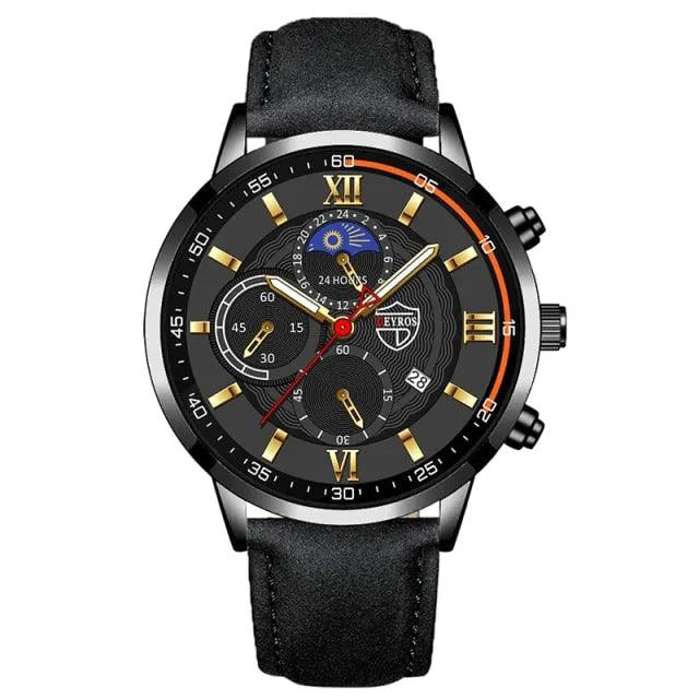Gent's classic leather wristwatch by MANDOTOS featuring a round dial and elegant leather strap.