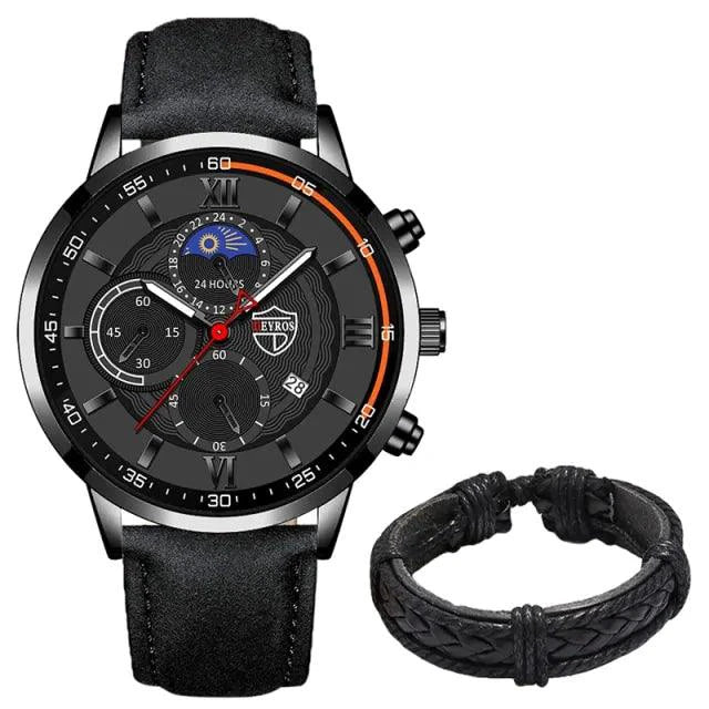 Gent's classic leather timepiece by MANDOTOS with a sleek round dial and brown leather strap.