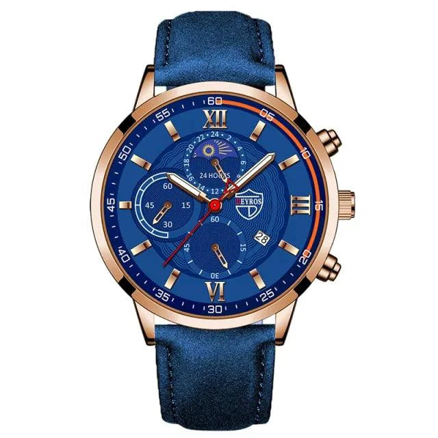 Mandotos men's classic leather watch with round dial and brown leather strap, elegant timepiece for everyday wear.