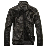 Mandotos men's leather outerwear jacket with a sleek design, featuring a smooth brown leather finish and stylish collar details.