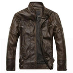 Mandotos men's leather outerwear, stylish and durable leather jacket with a classic fit and detailed stitching.