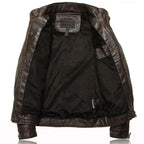 Mandotos men's leather outerwear jacket with a sleek design, visible stitching, and classic collar for stylish outdoor wear.