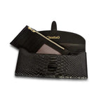 Black genuine leather wallet with removable pouch from MANDOTOS, featuring multiple card slots and a sleek, stylish design.