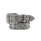 Mandotos Glitzy Skull Fashion Belt with sparkling embellishments and black strap, stylish accessory for edgy outfits.