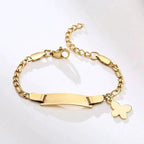 Gold butterfly charm bracelet for kids by MANDOTOS, featuring delicate butterfly charms on a sleek gold-tone chain.