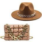 Mandotos luxury gold chain fedora hat with stylish design and adjustable brim, perfect for fashionable accessories.