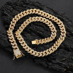Mandotos Gold Shine Iced Cuban Chain featuring a luxe style upgrade with sparkling iced detailing and bold Cuban link design.