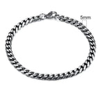 Gold-tone stainless steel Cuban bracelet by MANDOTOS, 3-11mm wide, featuring classic interlocking links on a sleek design.