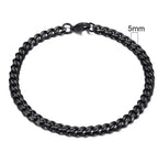 Gold-tone stainless steel Cuban bracelet by MANDOTOS, 3-11mm wide, showcasing a sleek, polished chain design.