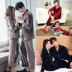 Gold velvet pajamas by MANDOTOS featuring a soft, luxurious fabric and a relaxed fit, perfect for cozy lounging or sleep.