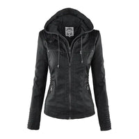 Mandotos Gothic faux leather jacket with pointed collar, silver zipper details, and fitted style on a mannequin.