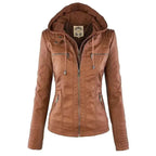 Mandotos Gothic faux leather jacket featuring a fitted design, dark color, and detailed stitching on a mannequin.