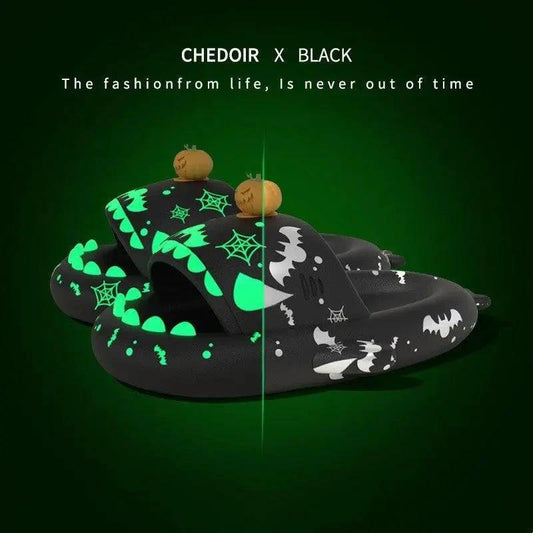 Mandotos luminous shark slippers for Halloween and Christmas, non-slip house shoes for men and women, cozy bathroom slippers.