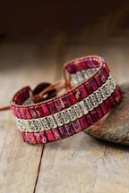 Handmade triple-layer natural stone bracelet by MANDOTOS with smooth beads and stylish design, perfect for casual or elegant wear.