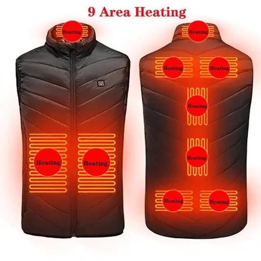 Mandotos heated vest, washable USB charging electric winter clothing, front view showing zipper and cozy fit.
