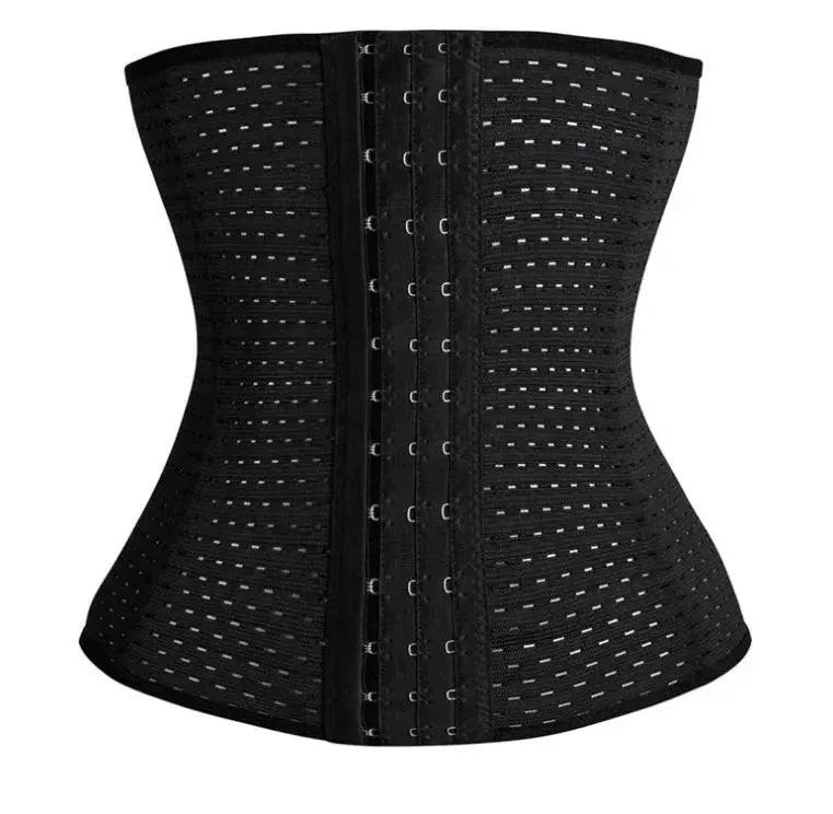 Mandotos hot waist trainer corset showing a black waist cincher designed for shaping and support.
