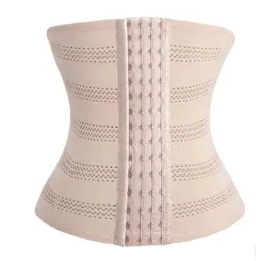 Mandotos hot waist trainer corset showing a black, adjustable waist cincher with hook-and-eye closures for shaping and support.