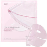 Mandotos Hydrating Collagen Facial Mask with soothing serum, showing a close-up of the mask applied on a woman's face.