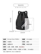 Mandotos International 2024 drawstring backpack with front pocket, large capacity for outdoor training, travel, and gym use.