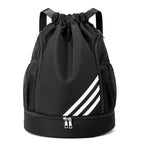 Mandotos International 2024 large-capacity drawstring backpack with pockets, ideal for outdoor training, basketball, travel, and gym use.