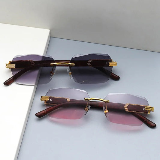 Mandotos International 2024 trendy square sunglasses with wood grain metal frame and personalized PC irregular design