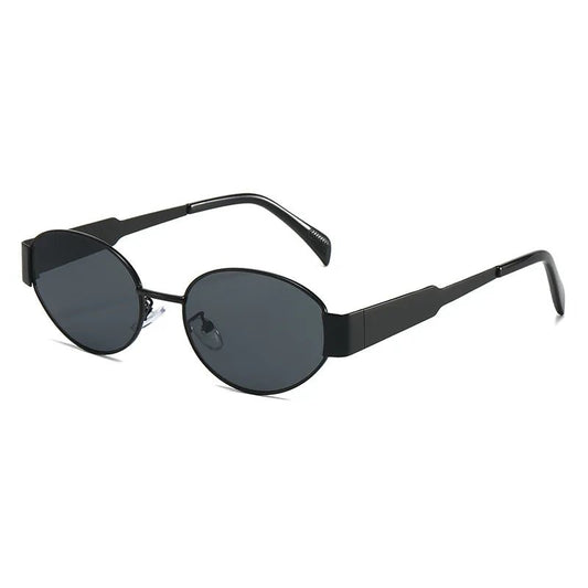 2024 women's geometric PC sunglasses by MANDOTOS INTERNATIONAL with elliptical metal large frame and personalized design.