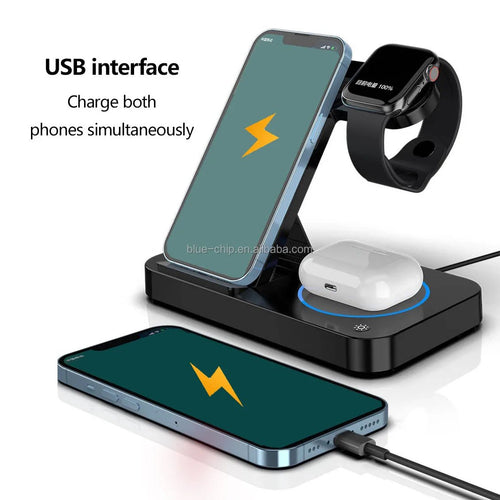 MANDOTOS INTERNATIONAL 2025 portable travel charger with triple night light, 3-in-1 wireless fast charging, folding mobile phone pad.