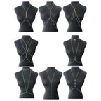 Set of 8 gold-tone body chain jewelry for women, includes belly and waist chains, perfect for summer beach bikinis and bikinis.