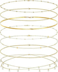 8-piece gold-plated waist chain set with beaded, sequin, and CZ coin designs, adjustable belly belt jewelry by MANDOTOS INTERNATIONAL.