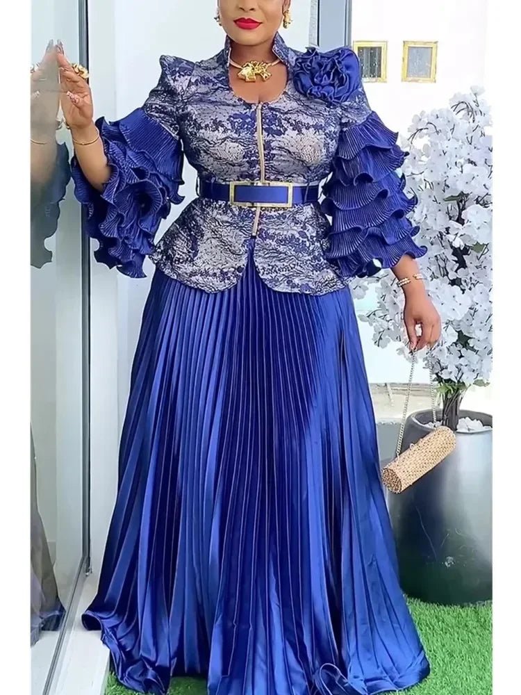 Mandotos International African women’s 2-piece dashiki and Ankara skirt set, plus size wedding and party dress ensemble.