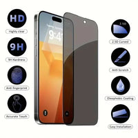 Mandotos International anti-spy glass privacy screen protector on iPhone models 11 to 17, reducing side viewing angles and protecting privacy