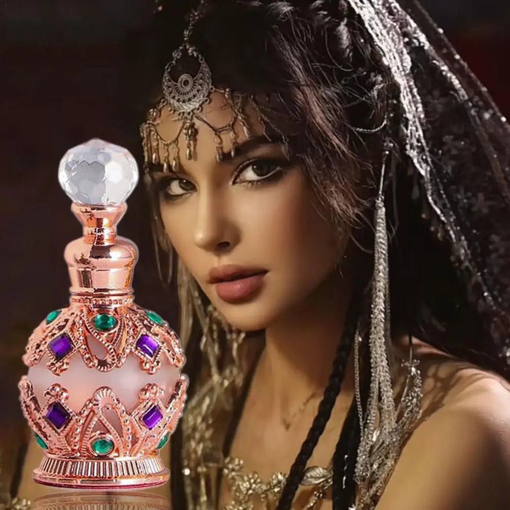 Mandotos International Arabian Rose and Jasmine Pheromone Perfume for Women in a elegant glass bottle with floral accents.