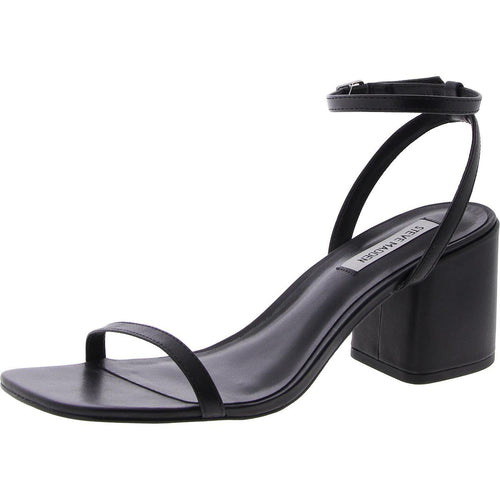 Audrina black leather sandals by MANDOTOS INTERNATIONAL featuring open toe design and ankle strap.