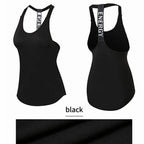 Black sleeveless yoga top for women by Mandotos International, backless fitness shirt, featuring a comfortable fit for active wear.