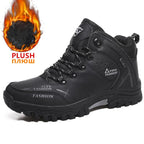 Mandotos International men's winter snow boots, waterproof leather hiking shoes, outdoor work boots, size 39-47, super warm and durable.