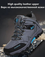 Mandotos International men's waterproof leather winter snow boots, outdoor hiking and work shoes, size 39-47.