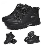 Mandotos International men's waterproof leather winter snow boots, outdoor hiking and work shoes, size 39-47.