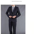 Mandotos International men's casual two-piece suit featuring a youthful, professional style in cotton for spring, summer, and autumn wear.