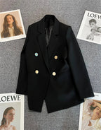 Mandotos International women's blazer coat with a chic stand collar, elegant office outerwear, tailored for a sophisticated look.