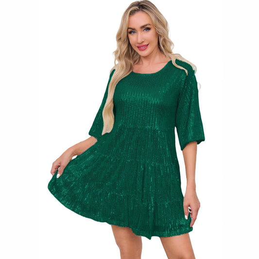 Mandotos International cross-border fashion sequined dress showcasing European and US style with shimmering embellishments.