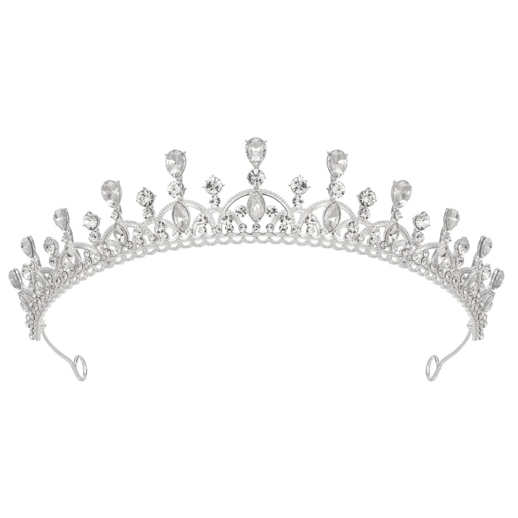 Mandotos International CrownAura crystal princess tiara with sparkling rhinestones and intricate silver design for special occasions.