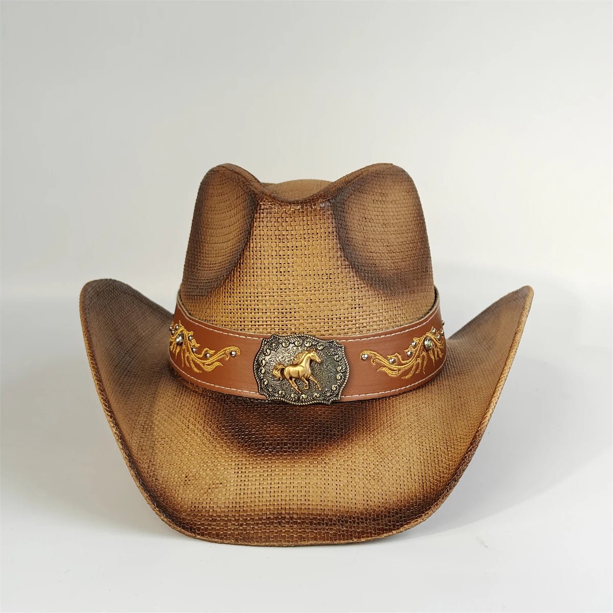 Embroidered straw cowboy hat by MANDOTOS INTERNATIONAL, Western sun hat for women and men, perfect for rodeo and country style.