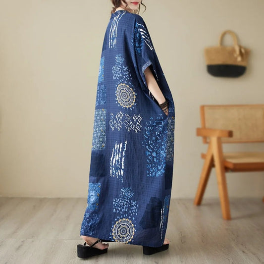 Ethnic Bohemian beach dress for women by MANDOTOS INTERNATIONAL, featuring casual, flowy fabric perfect for summer or beach outings.