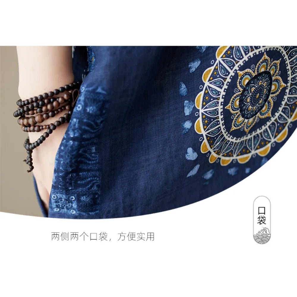 Ethnic Bohemian beach dress for women by MANDOTOS INTERNATIONAL, featuring casual, colorful, flowing fabric perfect for summer wear.