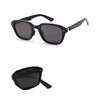 Foldable retro oval sunglasses with black TR90 frame, UV400 polarized lenses, unisex design, stylish and lightweight.